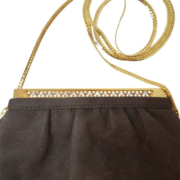 Lisette New York Vintage 60s Crossbody Bag Brown Suede with Rhinestone Clasp - Picture 3 of 12